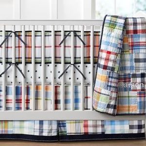 Pottery Barn Kid Navy Madras Crib/Toddler bedskirt